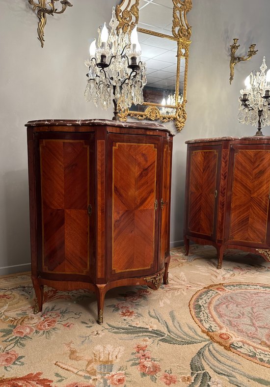Paire De Buffets Galbes En Marqueterie Transition Louis XV Louis XVI XIXeme