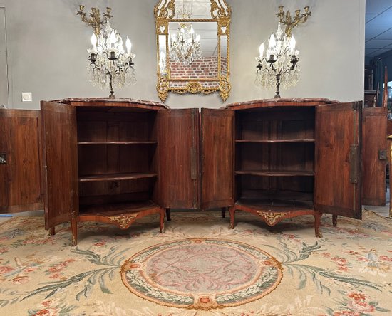 Paire De Buffets Galbes En Marqueterie Transition Louis XV Louis XVI XIXeme