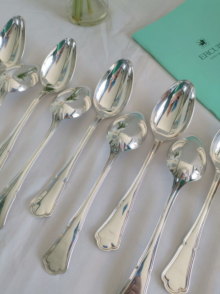Set di 12 grandi cucchiai da tavola in metallo argentato Ercuis Victoria