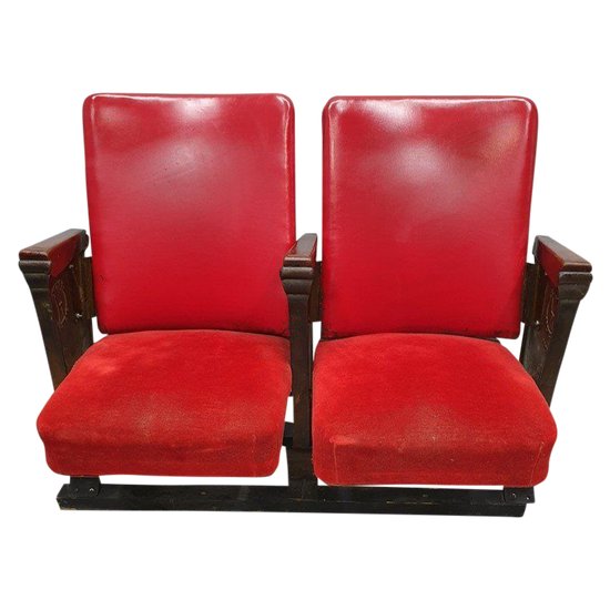 Red Skai And Patinated Cast Iron Show Hall Chairs