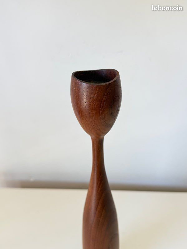 Candeliere modernista in teak "Tulipano" - Anni '60 - Altezza 24 cm