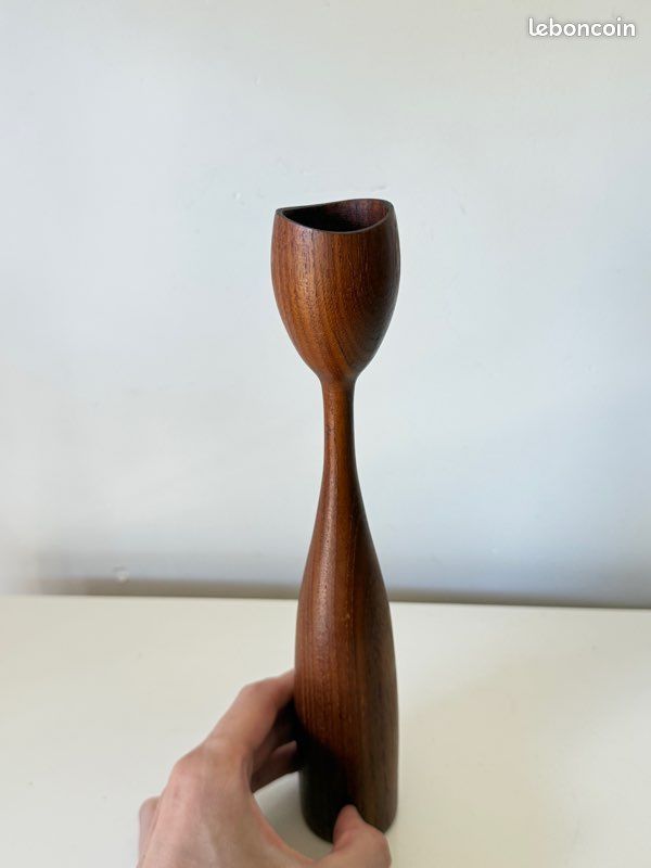 Candeliere modernista in teak "Tulipano" - Anni '60 - Altezza 24 cm