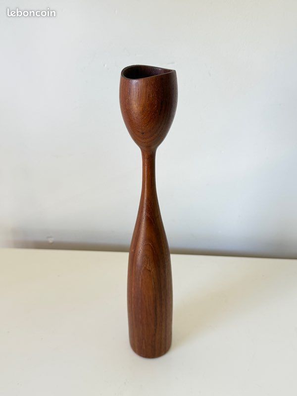 Candeliere modernista in teak "Tulipano" - Anni '60 - Altezza 24 cm