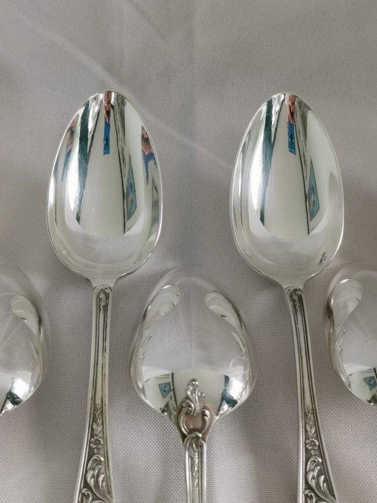 Set di 12 cucchiaini da dessert Ercuis Louis XV du Barry, placcati in argento, 18,8 cm.