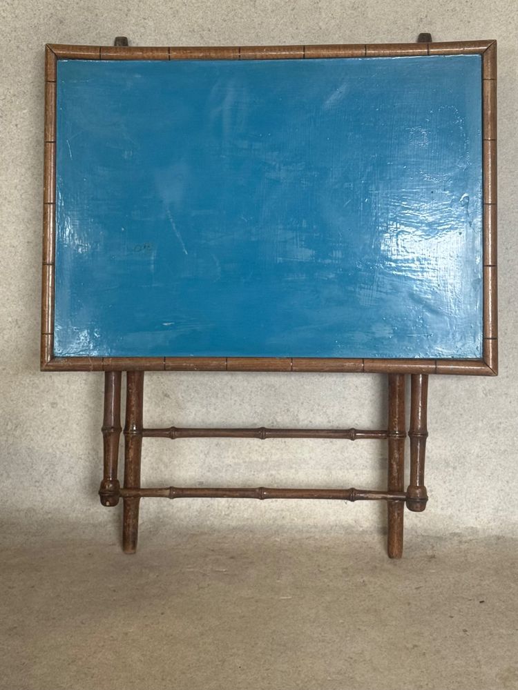 blue folding table