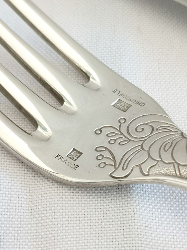 Christofle Jardin d'Eden, set di tre posate placcate in argento in perfette condizioni.