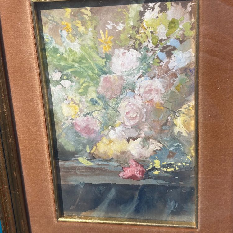 Pompeo Mariani (1857–1927) „Stillleben mit Rosen“ Antikes Aquarell auf Papier 22,50 x 14,50 cm
