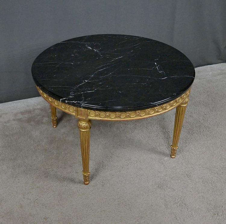 Tavolino da caffè in marmo e legno dorato, stile Luigi XVI - Metà del XX secolo