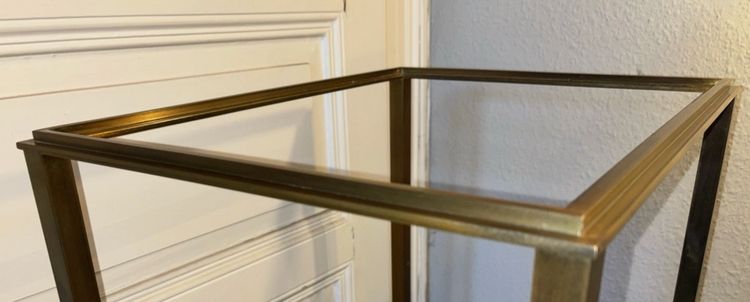 RAMSAY House Rectangular serving cart or shelf, in gilded brass and glass panels