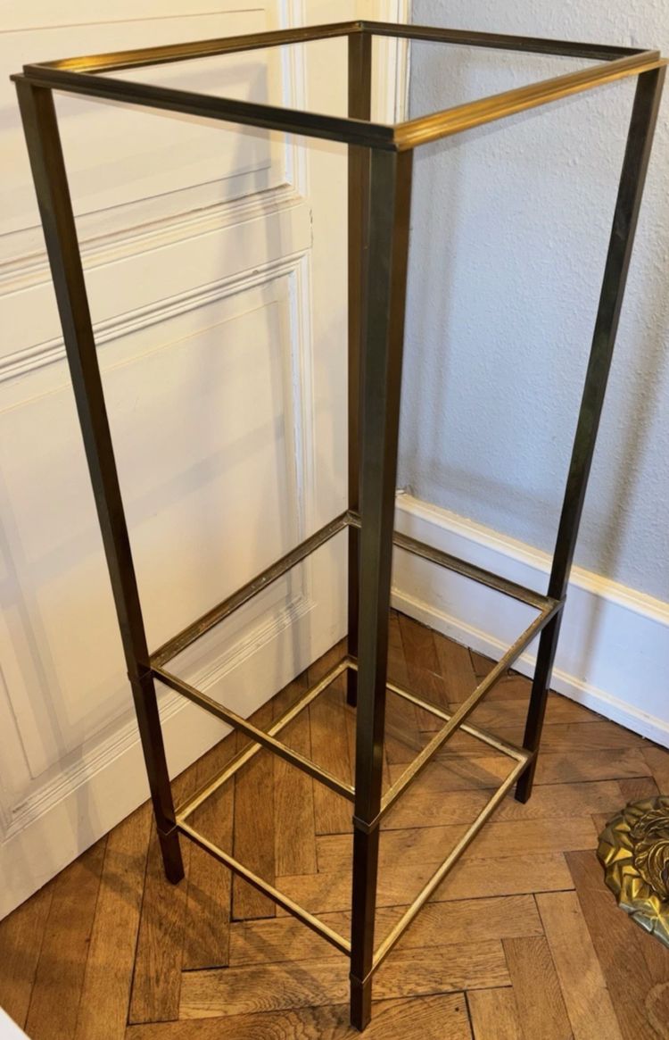 RAMSAY House Rectangular serving cart or shelf, in gilded brass and glass panels