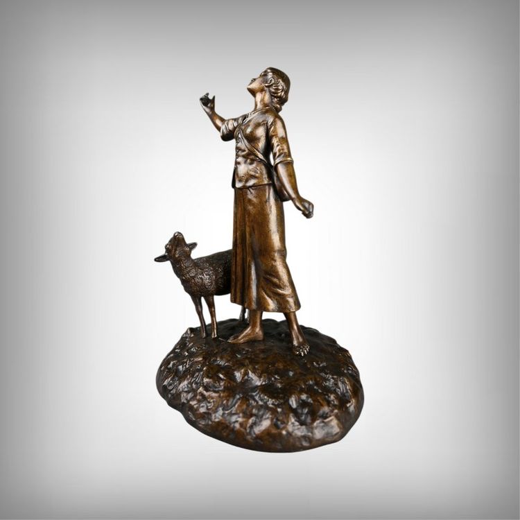 Scultura in bronzo "L'Elevazione di Giovanna d'Arco" firmata E. Watrin - Inizi del XX secolo