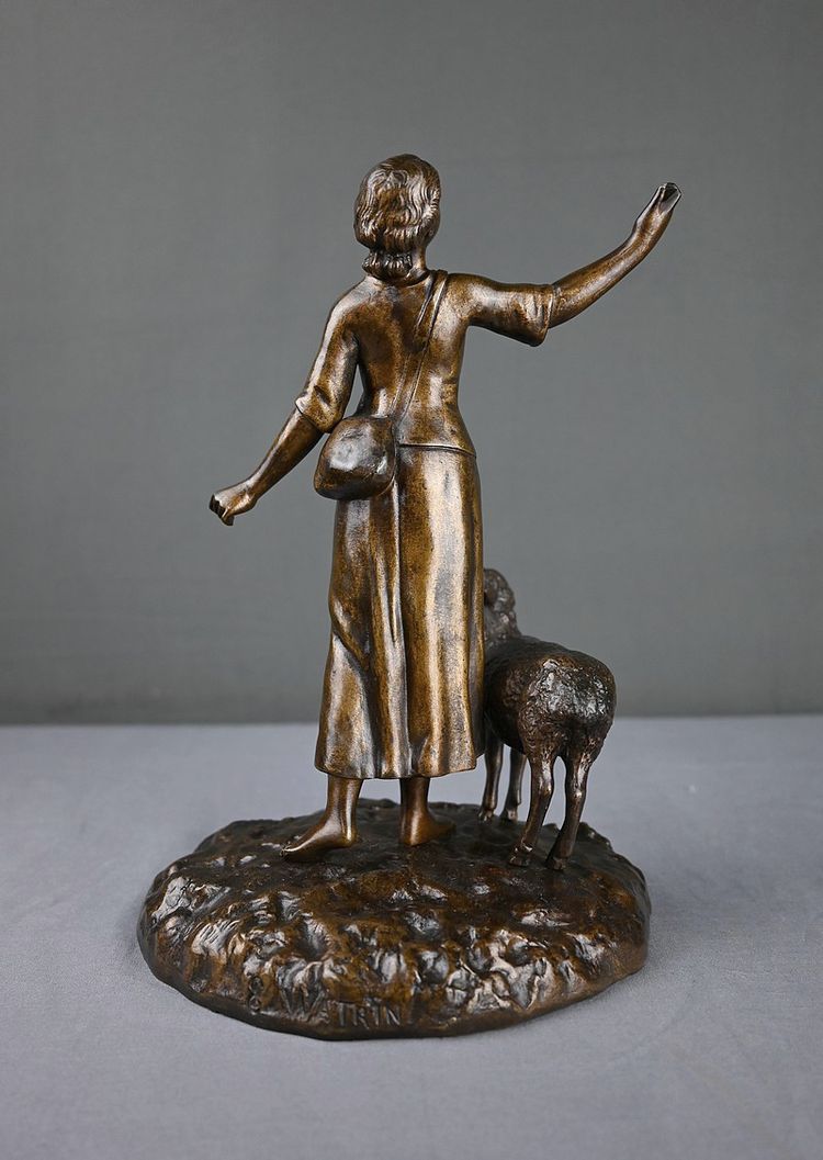 Scultura in bronzo "L'Elevazione di Giovanna d'Arco" firmata E. Watrin - Inizi del XX secolo