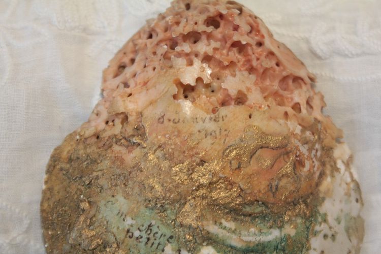 Painted seashell 'Venus and putto' dated 1917