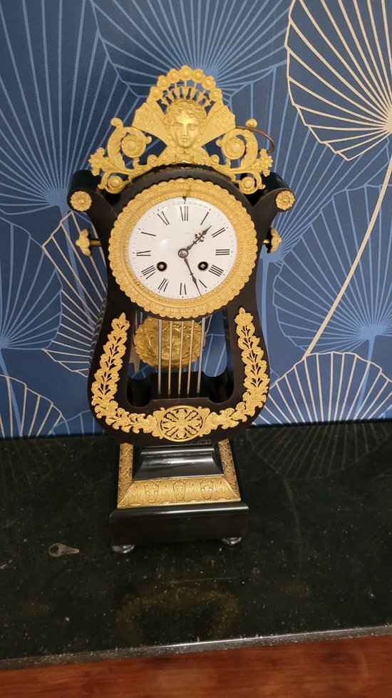 Empire gilt bronze ebony pendulum Napoleon 3 Victorian Cartel clock