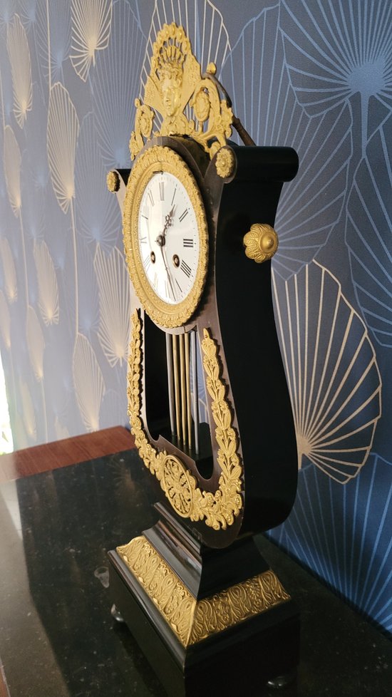 Empire gilt bronze ebony pendulum Napoleon 3 Victorian Cartel clock