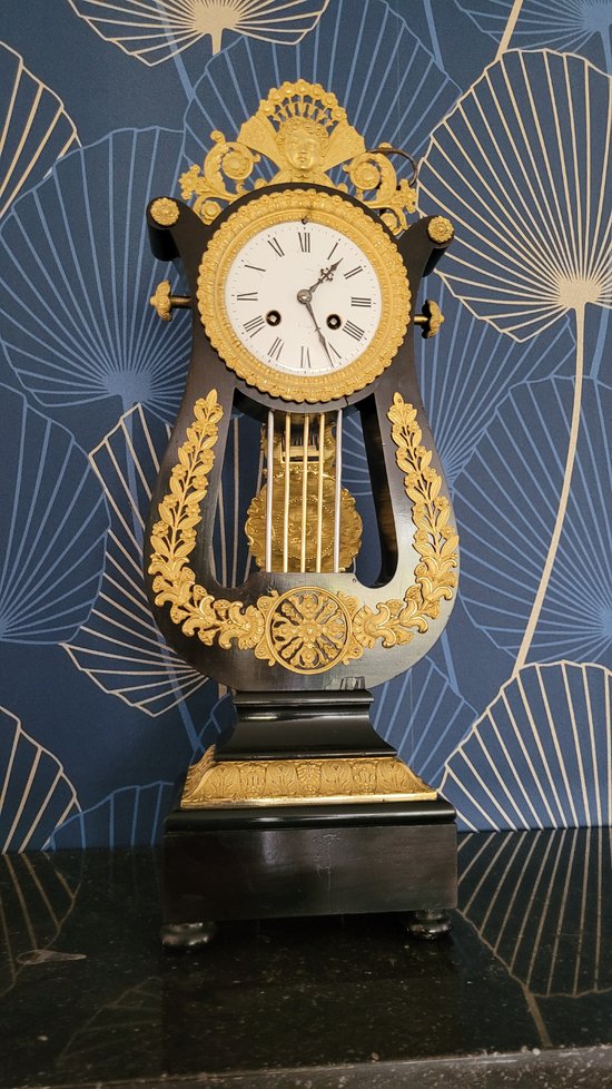 Empire gilt bronze ebony pendulum Napoleon 3 Victorian Cartel clock