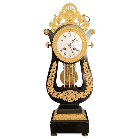 Empire gilt bronze ebony pendulum Napoleon 3 Victorian Cartel clock