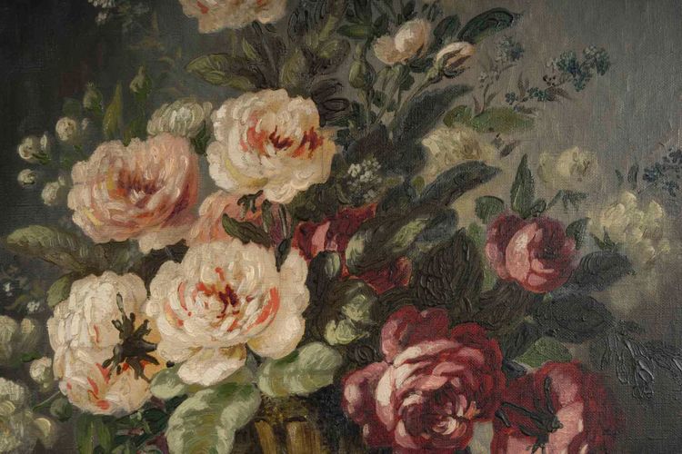 Zwei Stillleben mit Blumensträußen – Öl auf Leinwand – 19. Jahrhundert