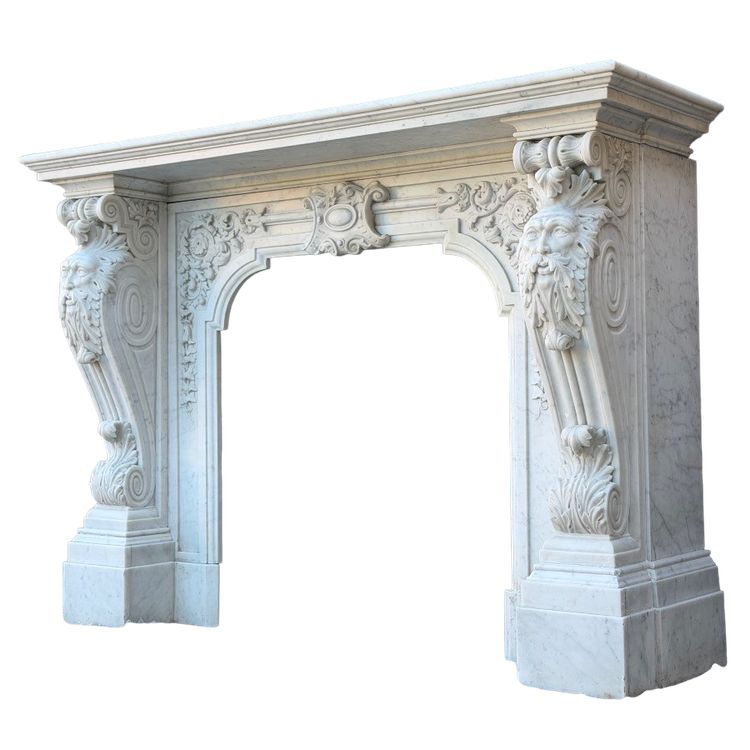 Cheminée Napoléon III en marbre de Carrare blanc statuaire, vers 1880