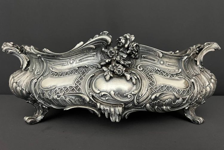 Large silvered bronze table planter, Louis XV style