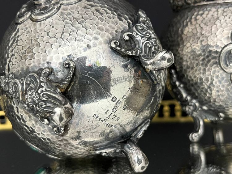 Pair of English silver-plated metal cachepots, Edwardian period