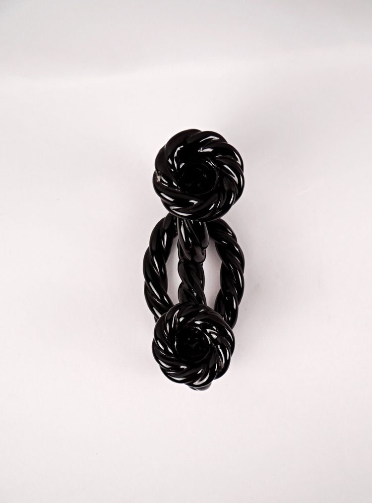 Bougeoirs double en céramique tressée noire de Vallauris milieu XXe