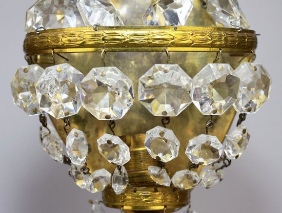 Pair Of Golden Brass And Crystal Sconces