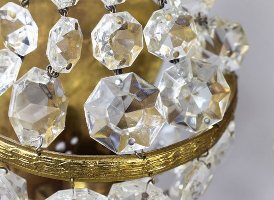 Pair Of Golden Brass And Crystal Sconces