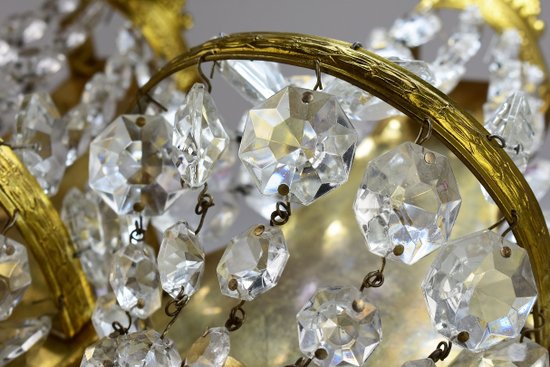 Pair Of Golden Brass And Crystal Sconces