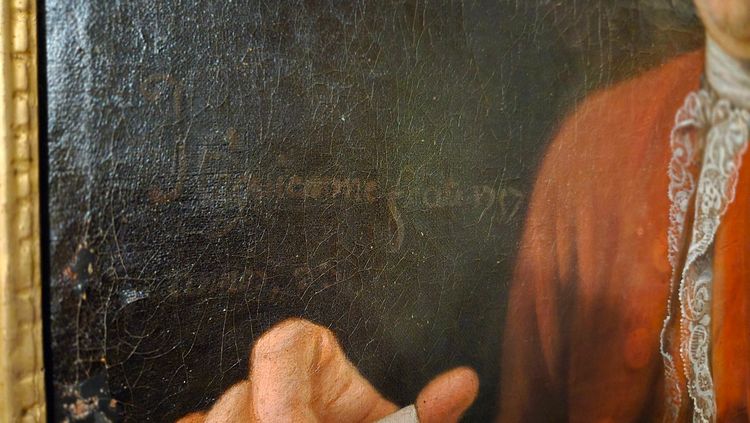 Portrait of an architect with a compass Oil on canvas signed and dated 1757 18th century.