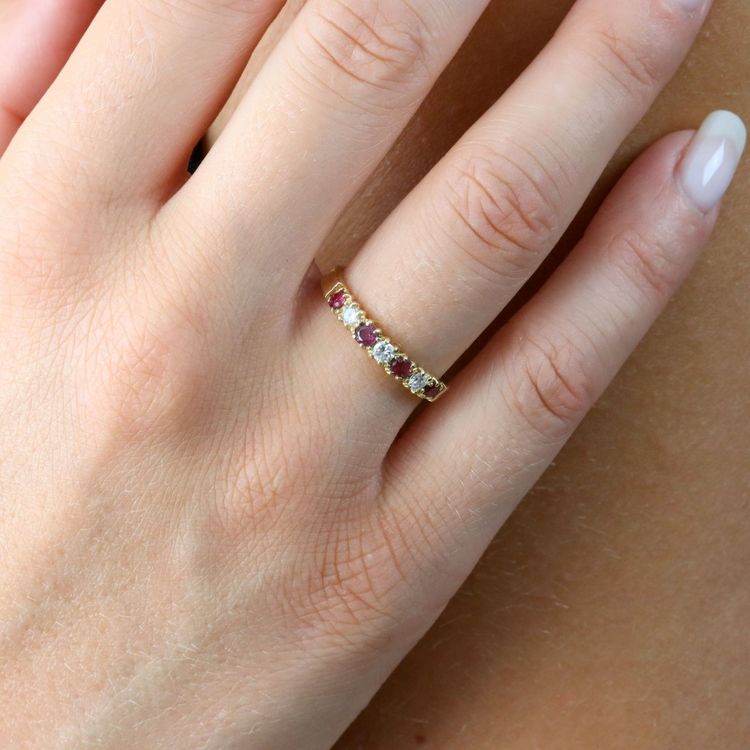 Yellow Gold Ruby And Diamond Half Wedding Band