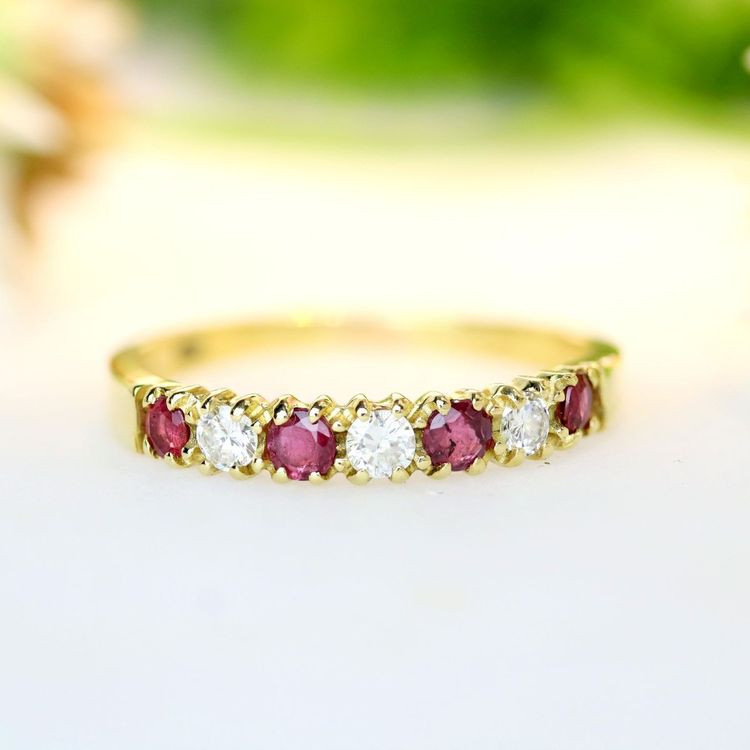 Yellow Gold Ruby And Diamond Half Wedding Band