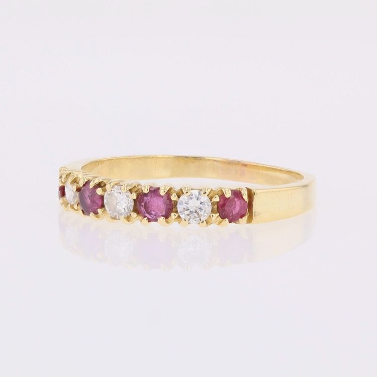 Yellow Gold Ruby And Diamond Half Wedding Band
