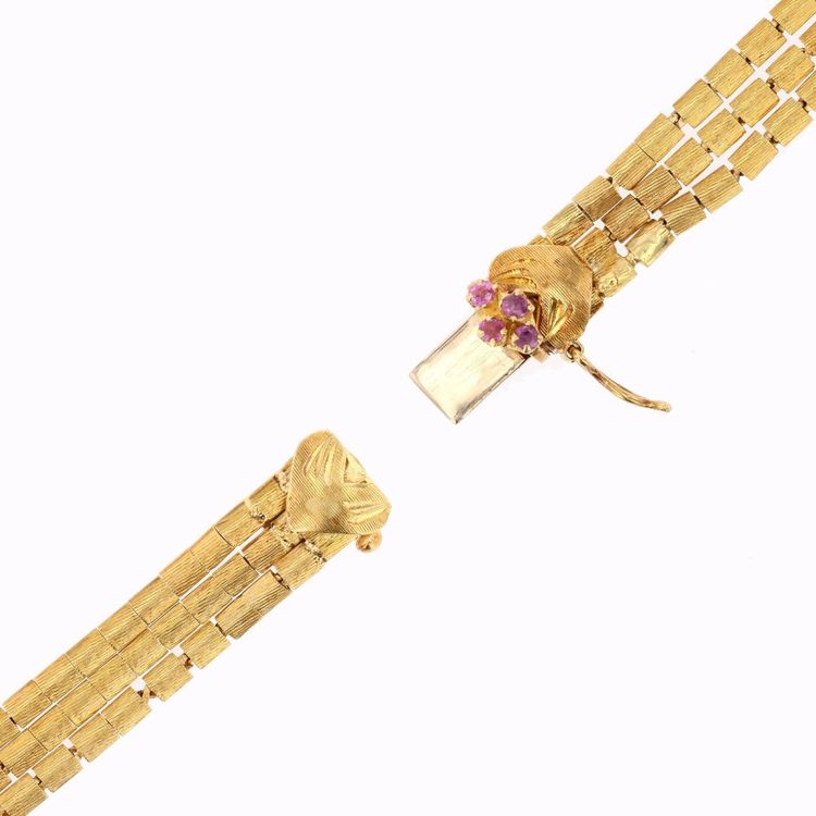 Bracelet ancien or jaune 3 rangs et améthystes