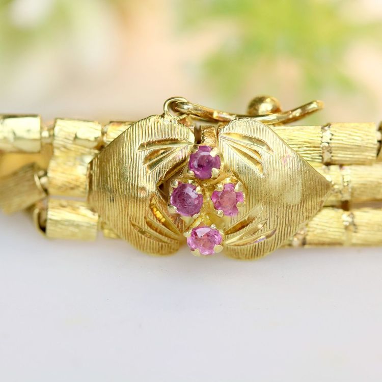 Bracelet ancien or jaune 3 rangs et améthystes