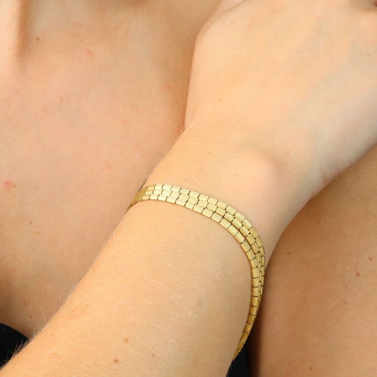 Bracelet ancien or jaune 3 rangs et améthystes