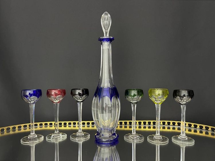 Service à liqueur en cristal taillé et doublé 