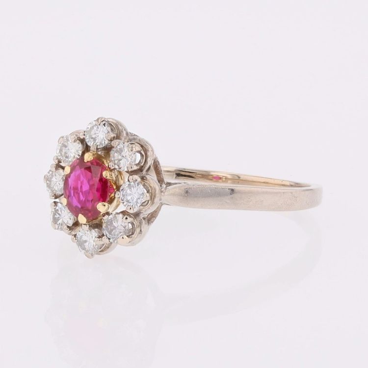 White Gold Ruby And Diamond Daisy Ring