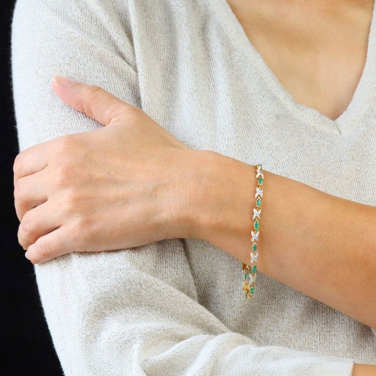 Bracelet ligne émeraudes diamants