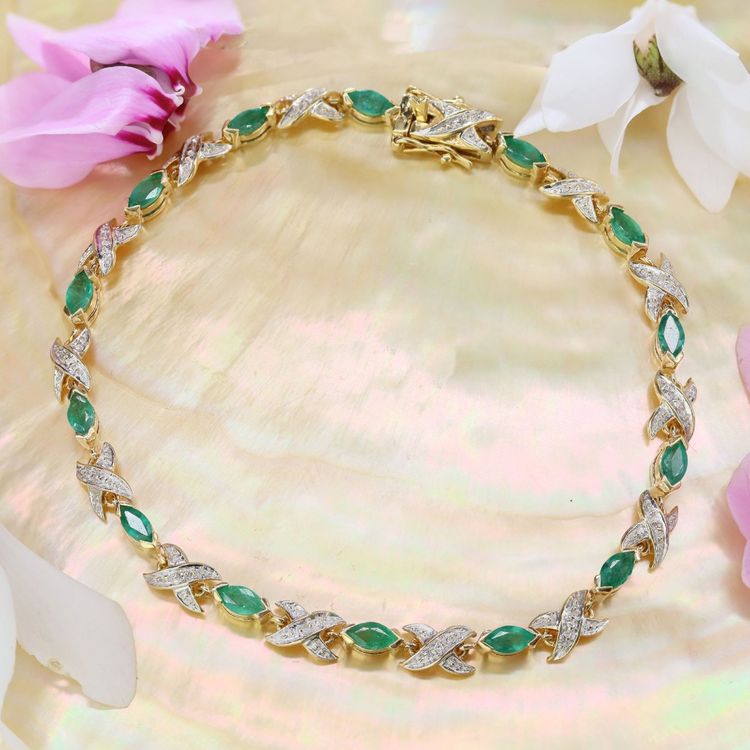 Bracelet ligne émeraudes diamants