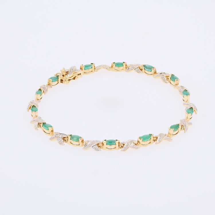 Bracelet ligne émeraudes diamants