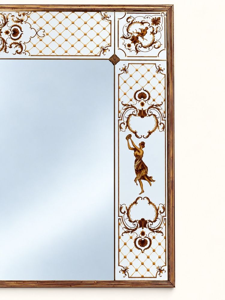 Specchio da Brasserie – Stile Art Nouveau – Vetro Églomisé – Legno Dorato