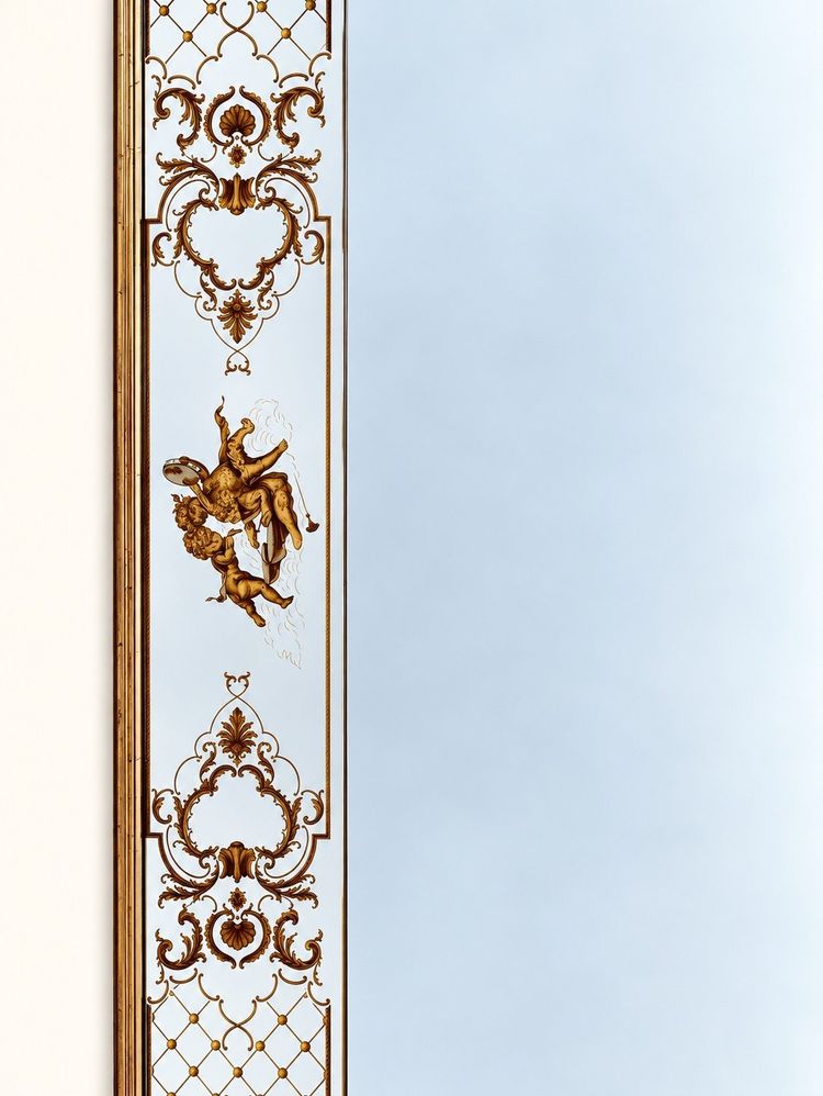 Specchio da Brasserie – Stile Art Nouveau – Vetro Églomisé – Legno Dorato