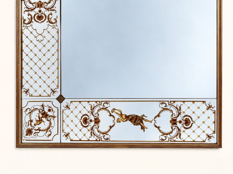 Specchio da Brasserie – Stile Art Nouveau – Vetro Églomisé – Legno Dorato