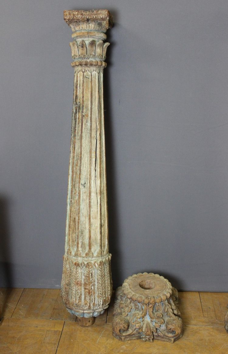 Pair of Carved Wooden Columns, 173 cm, 19th century