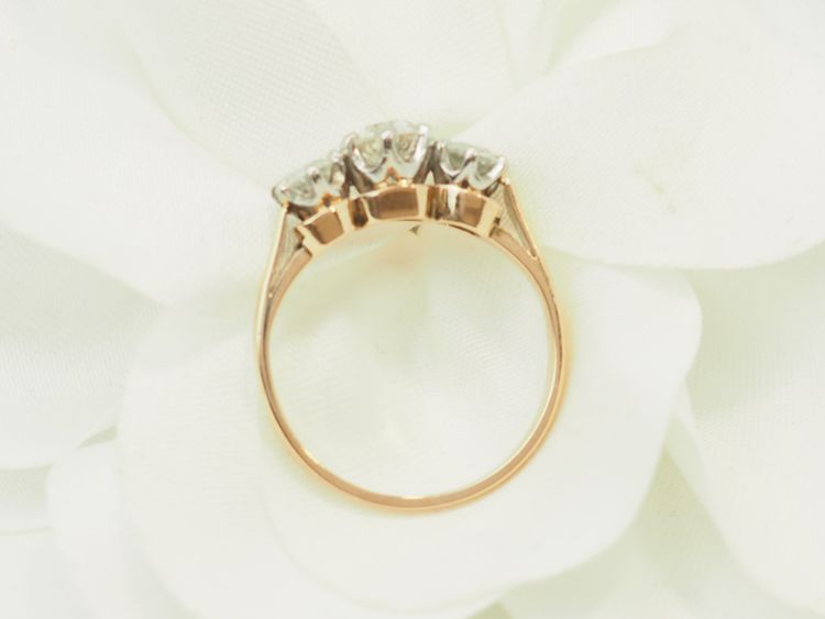 Antique trilogy ring in yellow gold, platinum and diamonds