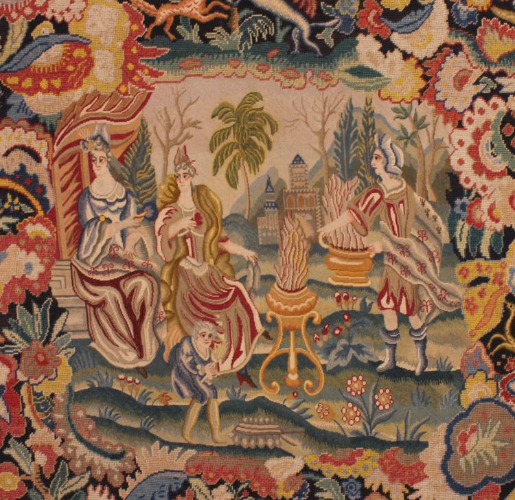 19th-century Brussels Tapestry – Flowering Foliage And A Romantic Scene