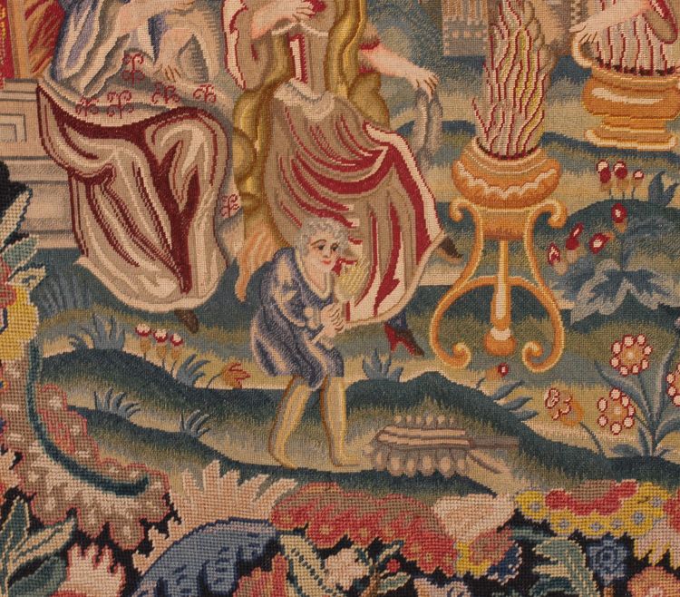 19th-century Brussels Tapestry – Flowering Foliage And A Romantic Scene