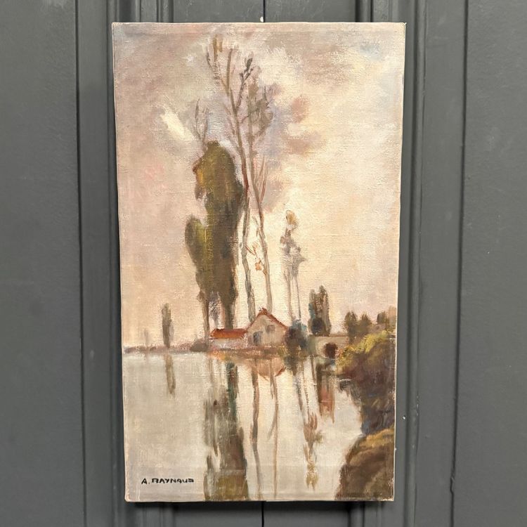 Huile sur toile par A. Raynaud XXe représentant le marais de Saintonge