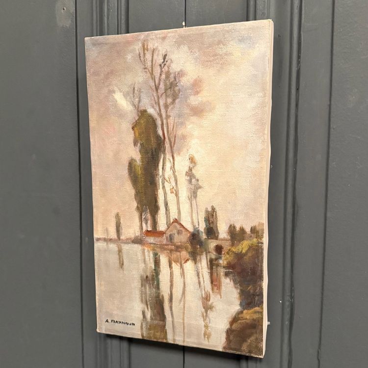 Huile sur toile par A. Raynaud XXe représentant le marais de Saintonge